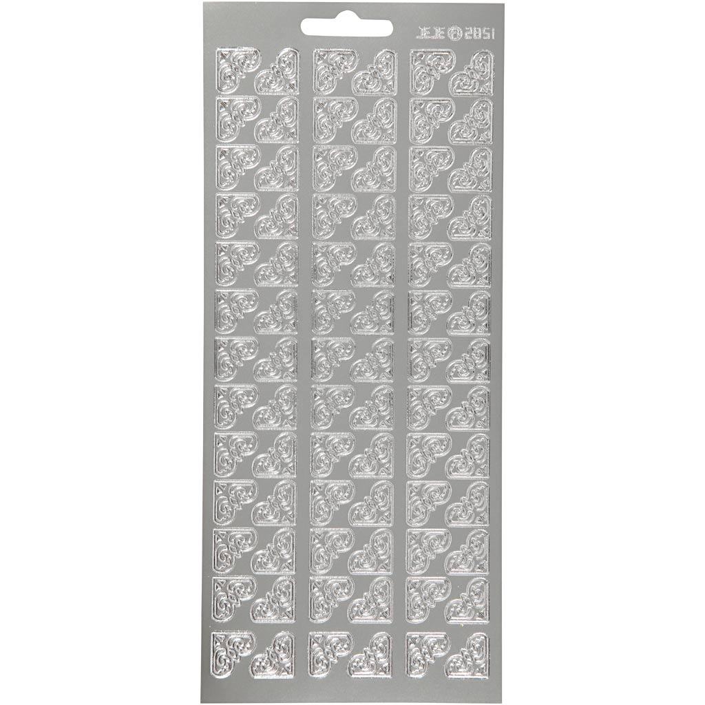 Stickers, hoeken, vel 10x23 cm, zilver, 1 vel