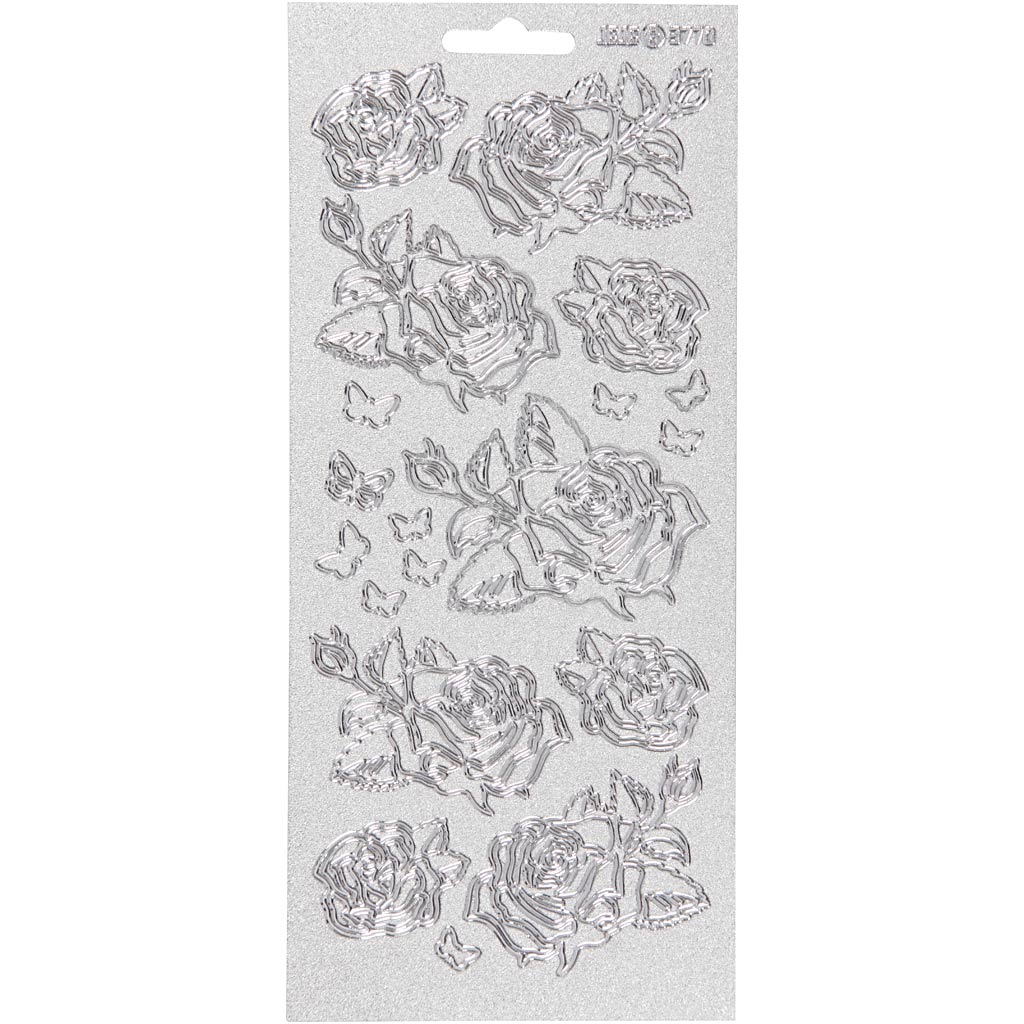 Stickers, rozen, vel 10x23 cm, zilver, 1 vel