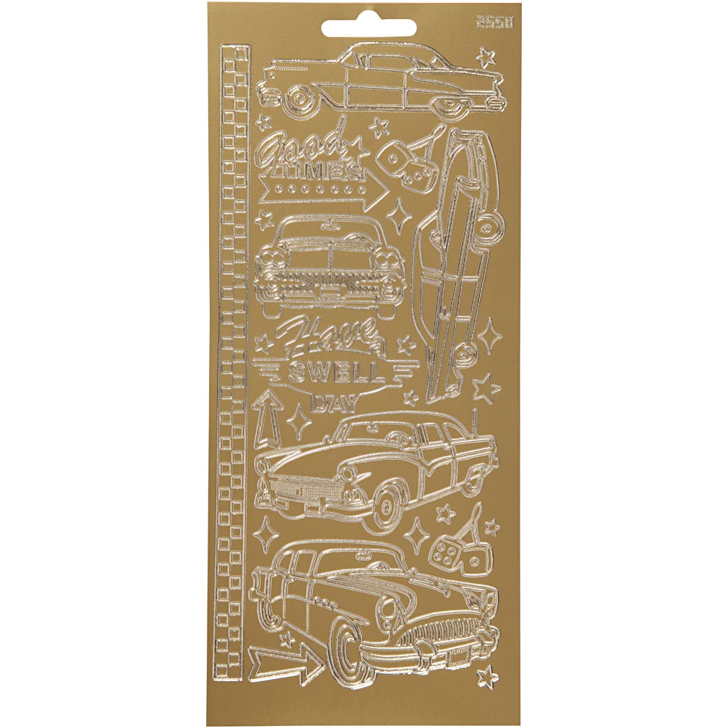 Stickers, auto's, vel 10x23 cm, goud, 1 vel