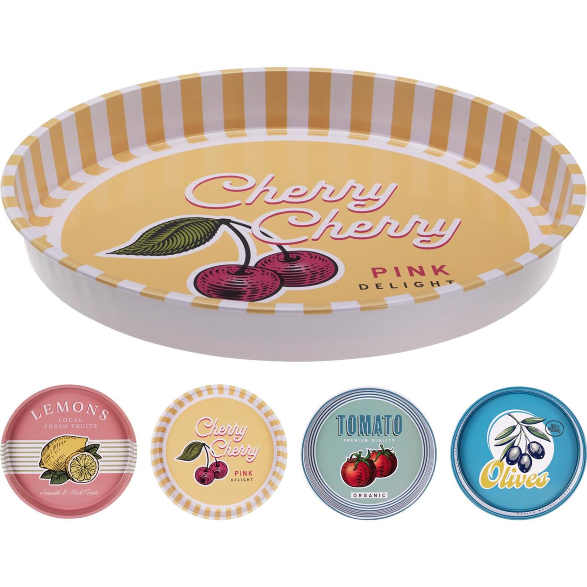 Home styling dienblad ø33xh4cm 4 assorti kers lemon olijf of tomaat
