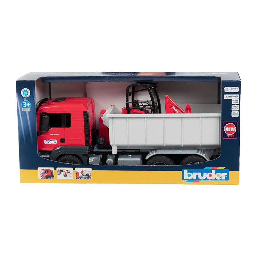 Bruder , miniatuurauto van de man tgs vrachtwagen met container, rood