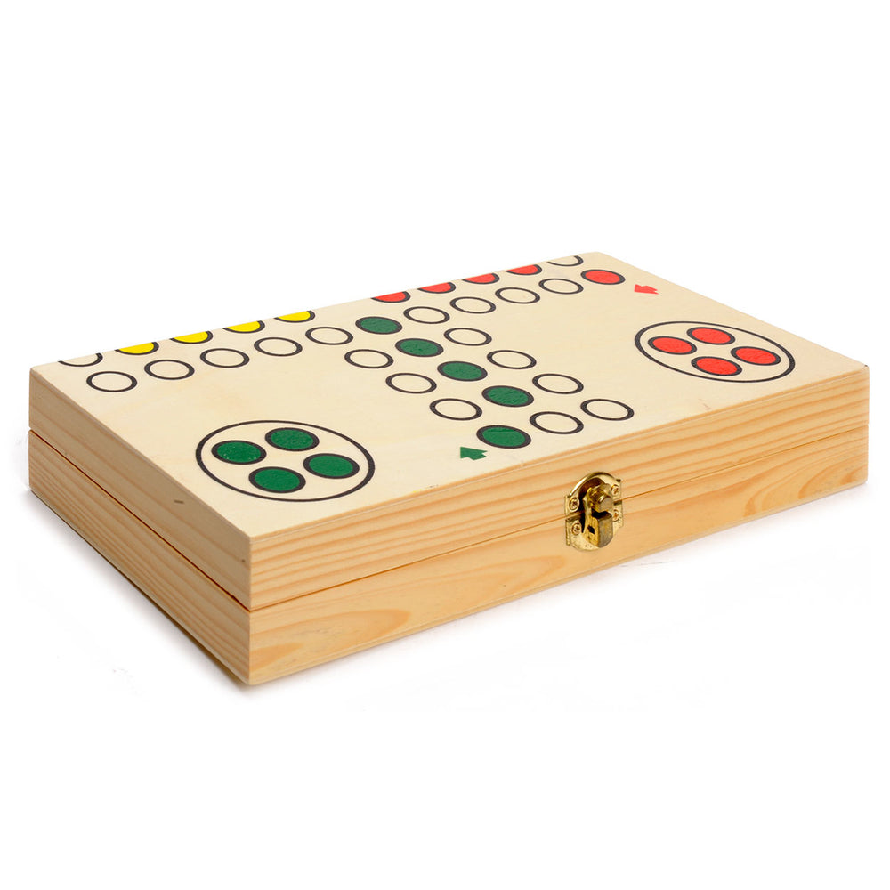 Longfield Ludo foldable wood - travel game 30 x 30 cm - with storage compartment - classic family game for 4 players - board game for home and on the go - Engelhart