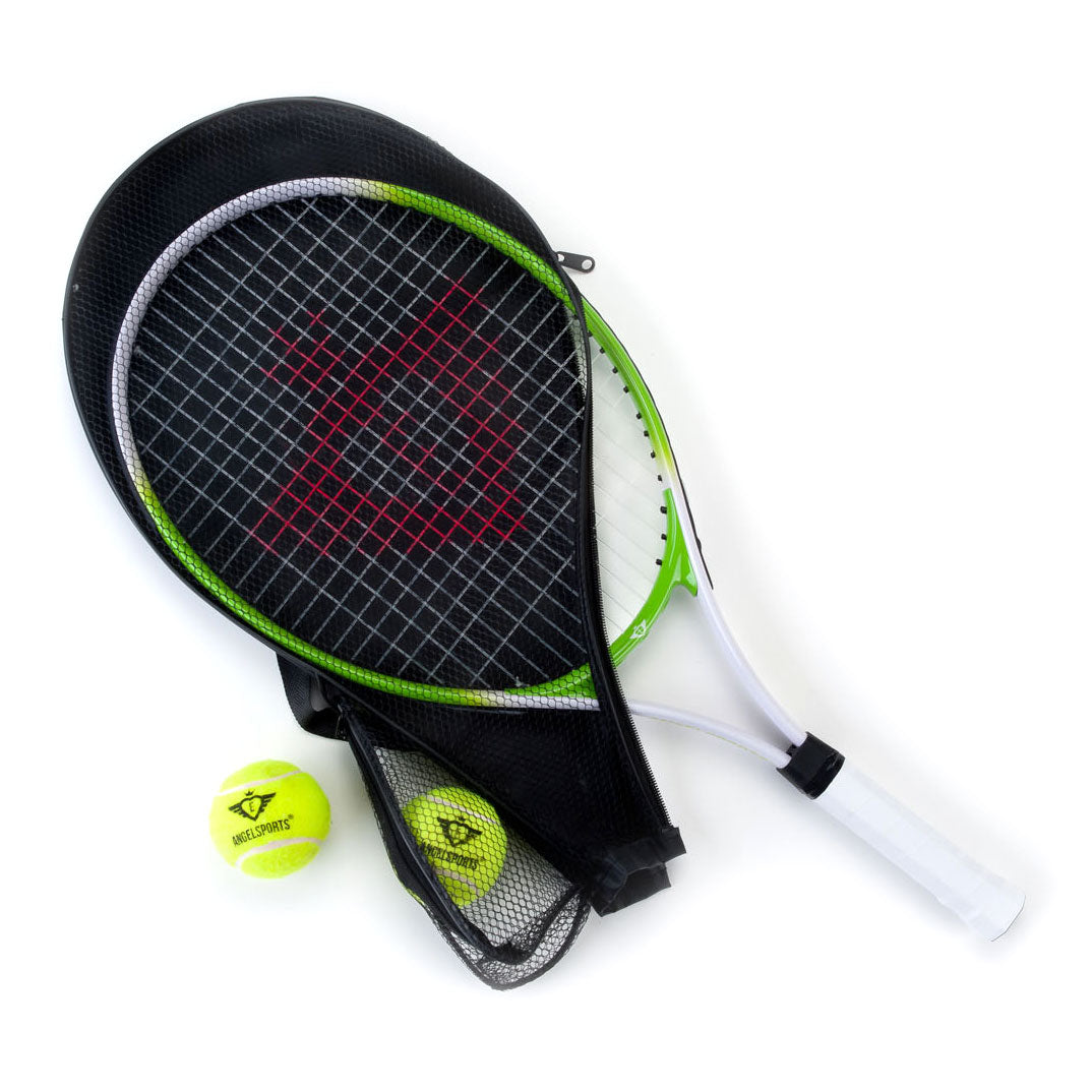 Tennisracket met schoffels en 2 ballen - groen