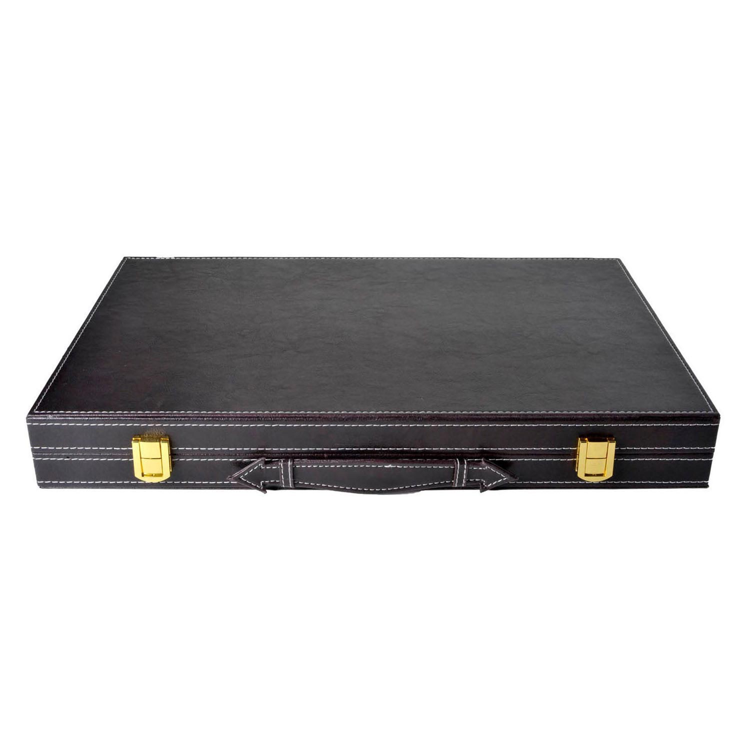 Engelhart backgammon 18 inch - bruin ivoor gestikt bord - zwarte koffer met handvat - luxe reiseditie -
