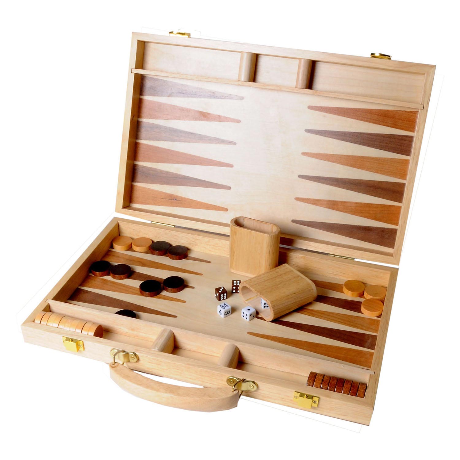 Engelhart backgammon 15 inch - wooden inlaid board - wooden case with handle - luxury edition -