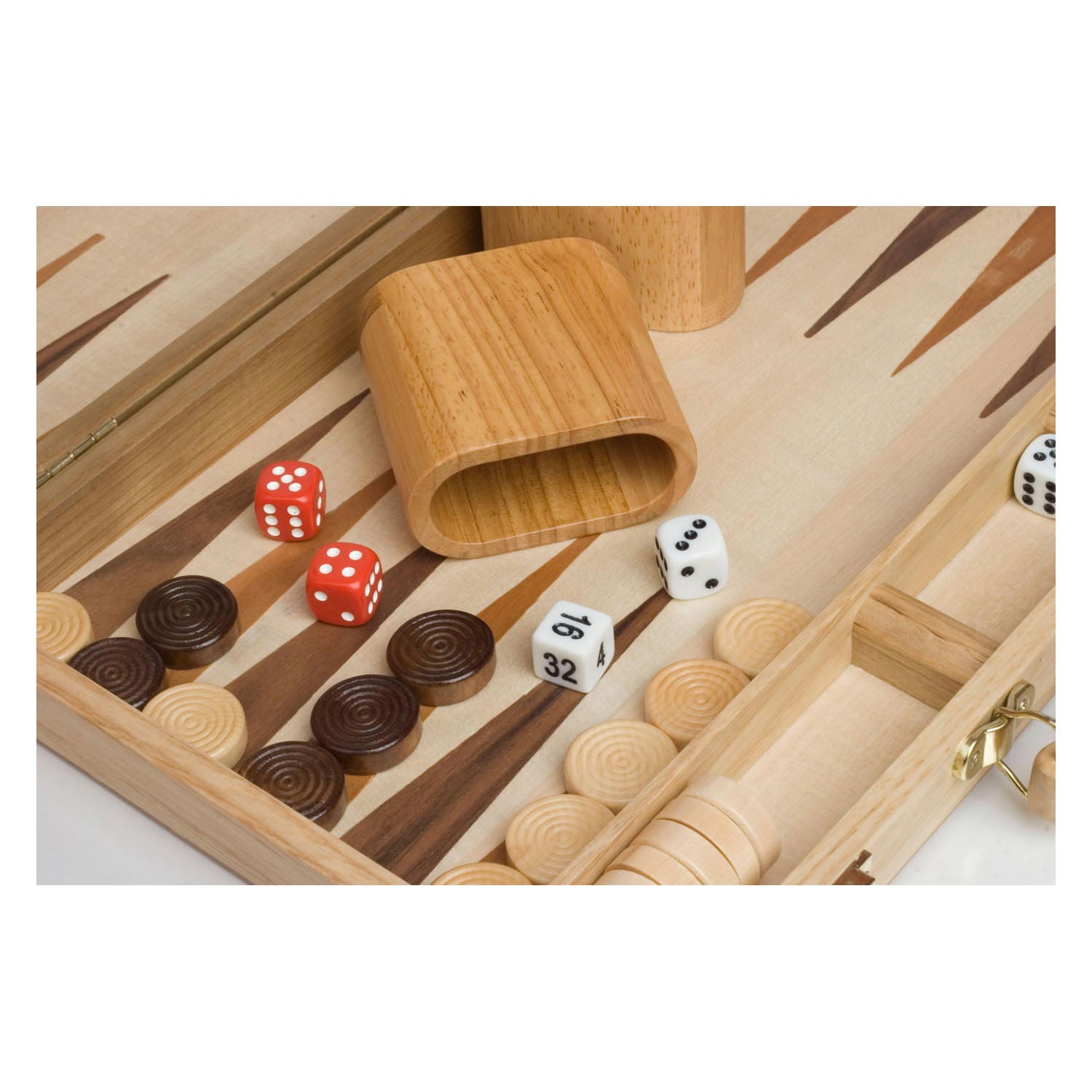 Engelhart backgammon 15 inch - wooden inlaid board - wooden case with handle - luxury edition -