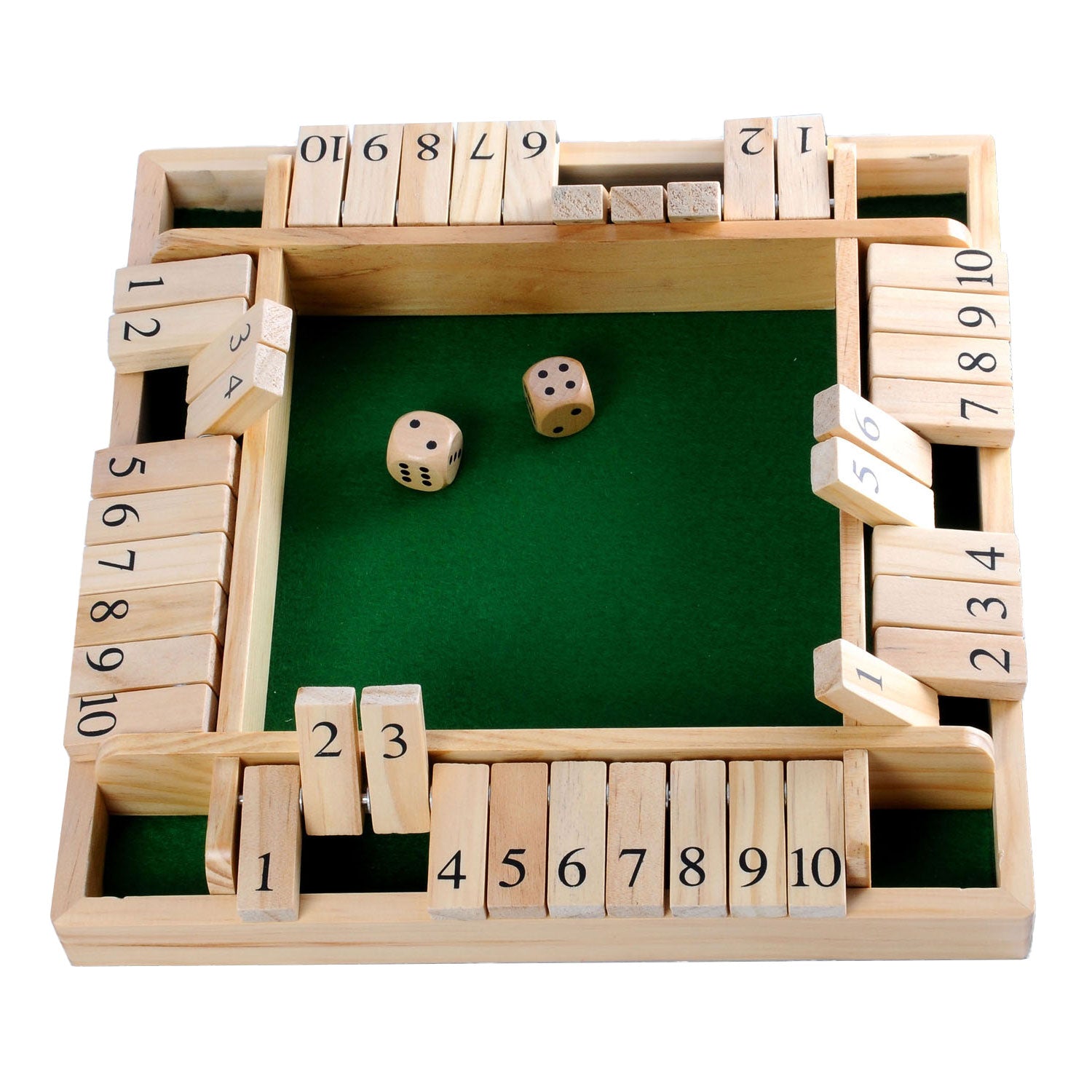 Shut the box houten dobbelspel, 4 spelers