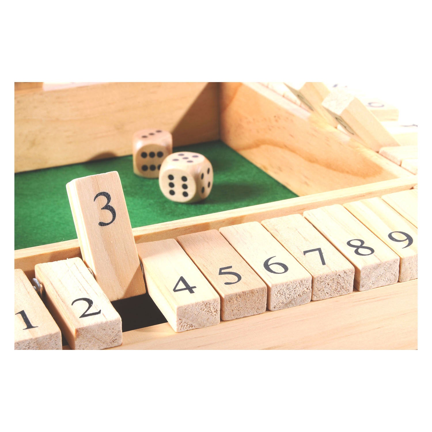 Shut the box houten dobbelspel, 4 spelers