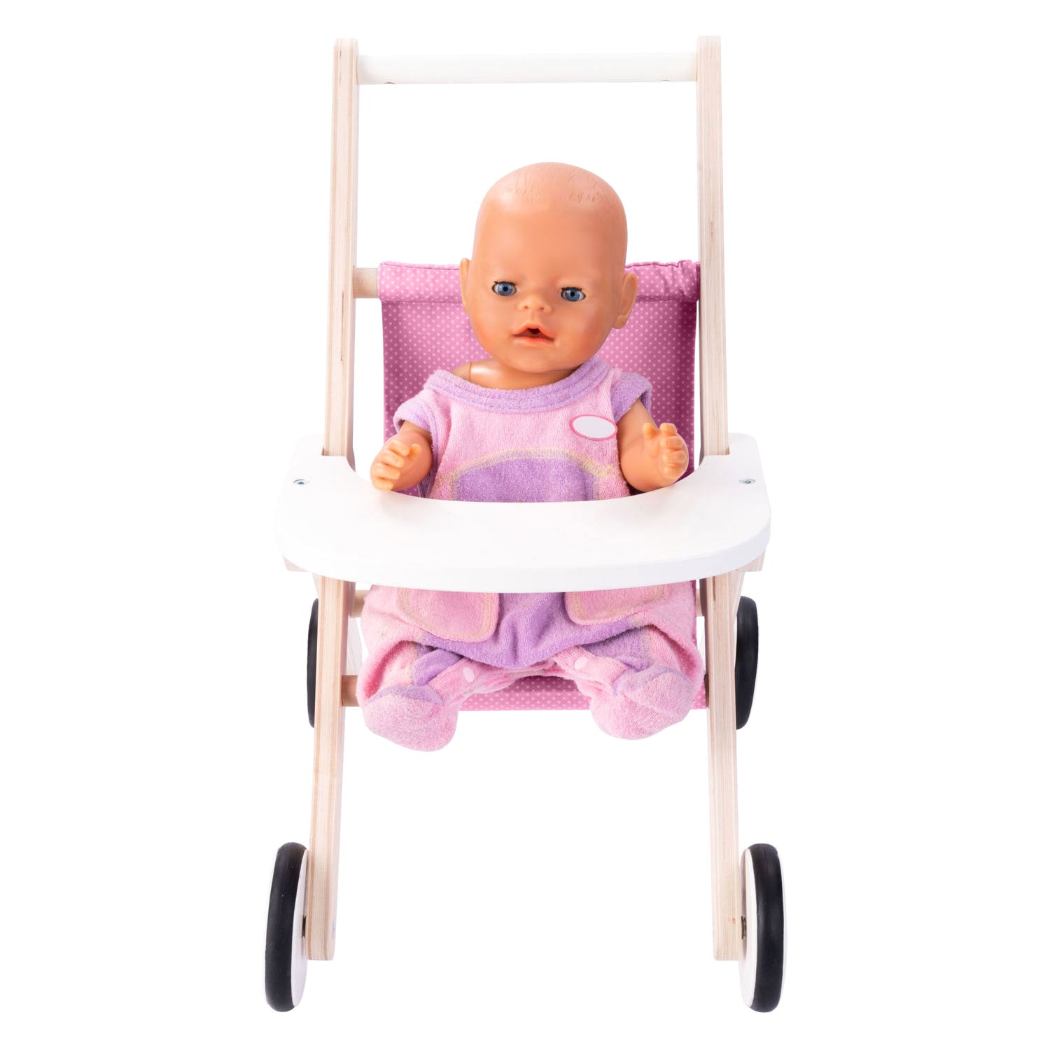 Engelhart poppenwandelwagen – houten poppenwagen – roze – 45 x 33 x 50 cm – poppenwagen voor kinderen – rollenspel speelgoed –