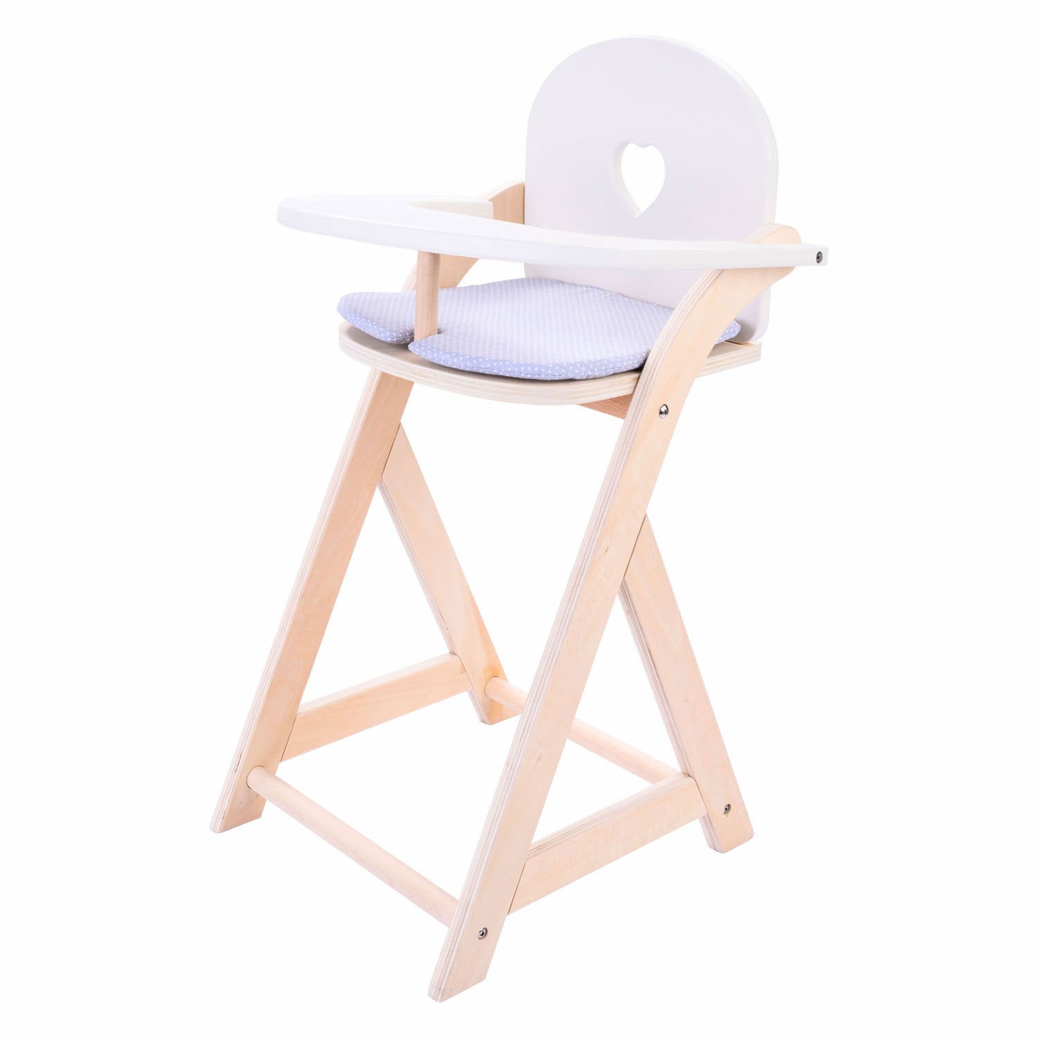 Angel toys poppenstoel grijs wit – houten poppenkinderstoel met kussentje – poppenstoel voor rollenspel – geschikt voor alle poppen – engelhart