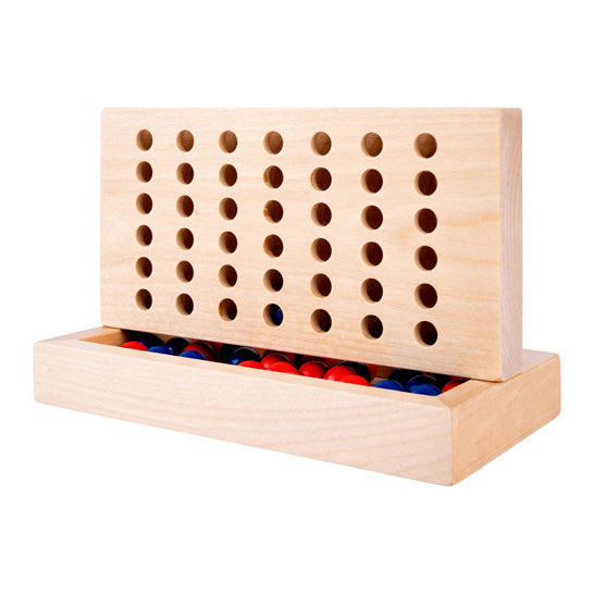 Longfield vier op een rij – strategisch spel – hout – rode en blauwe stenen – klassiek denk- en strategiespel – engelhart