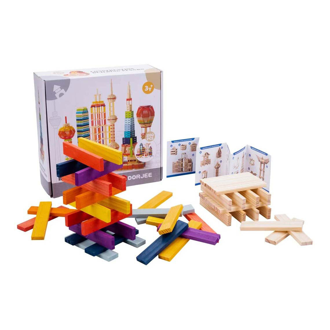 Bouwplankjes set van 200 stuks multicolour