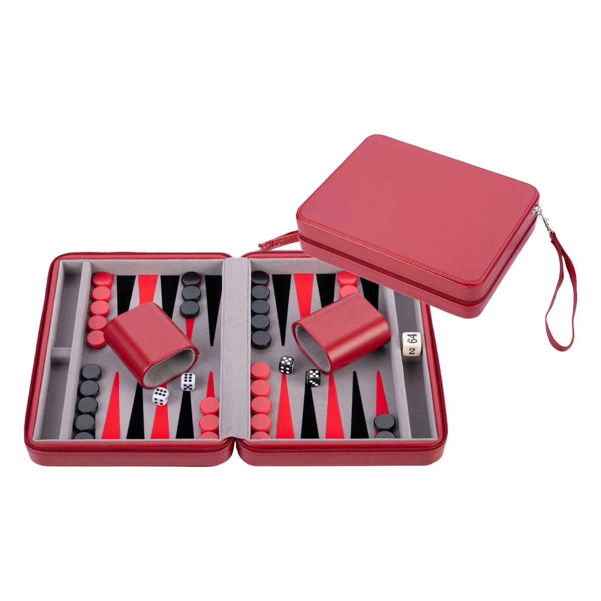Backgammon reisspel met rits - rood