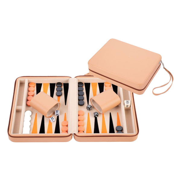 Backgammon reisspel met rits - beige
