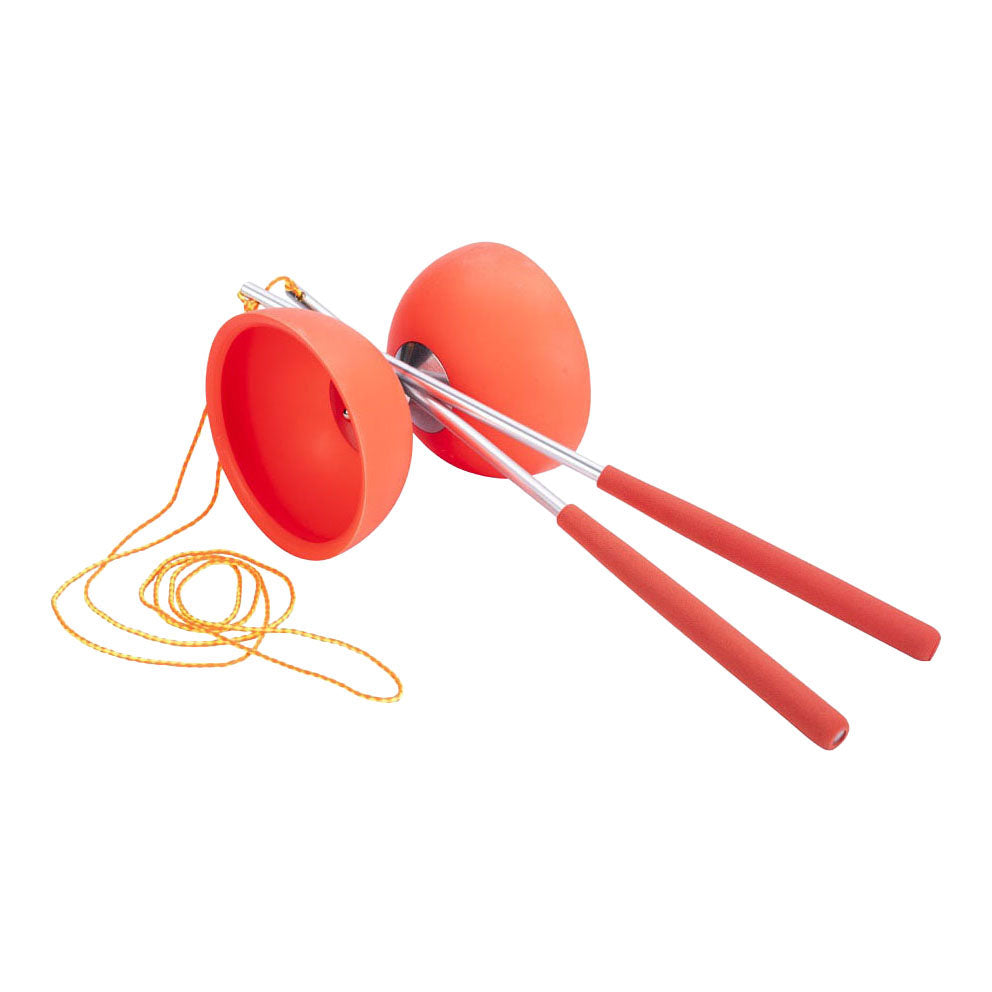 Diabolo van rubber met metalen stokjes - fluor rood