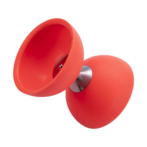 Diabolo van rubber met metalen stokjes - fluor rood
