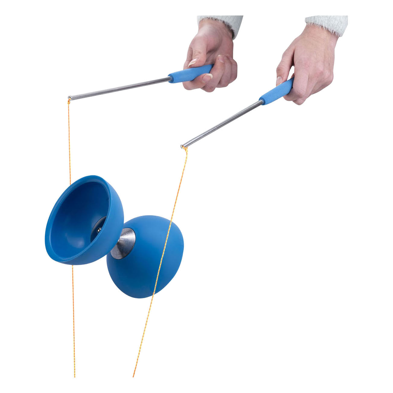 Engelhart diabolo van rubber met metalen stokjes - blauw
