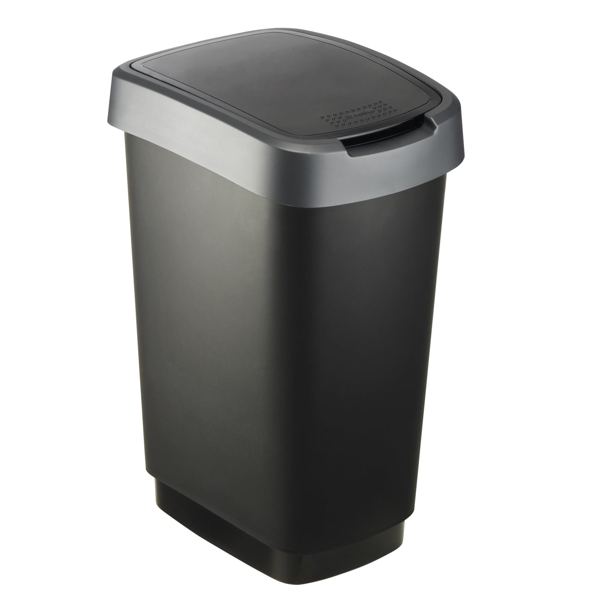 Rotho twist afvalbak met swingdesksel 25l - zwart zilver - bpa-vrij -incl 6 sticker voor diverse afvalstromen