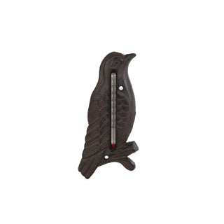 Buitenthermometer vogel oud bruin metaal 17x8x1cm