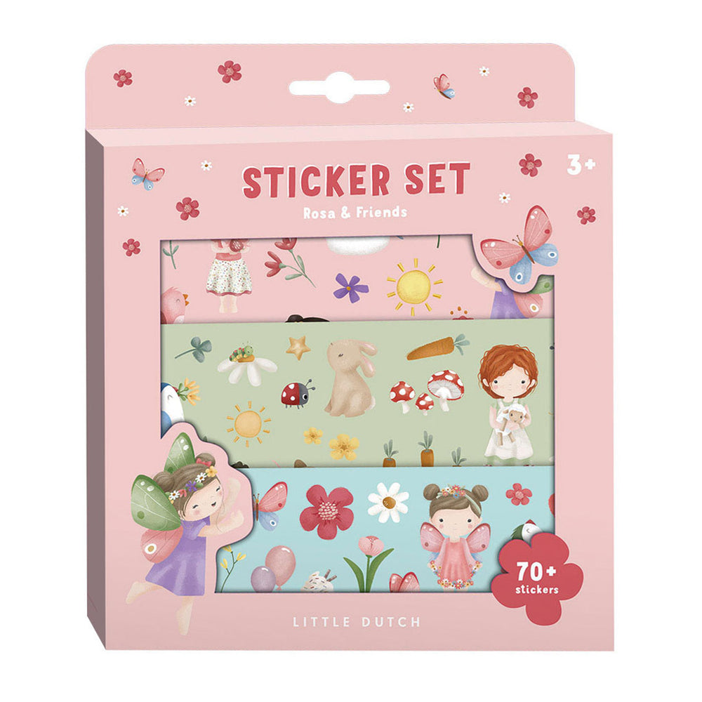 Little dutch stickers rosa friends - 3 stickervellen met speelachtergrond - stickerset