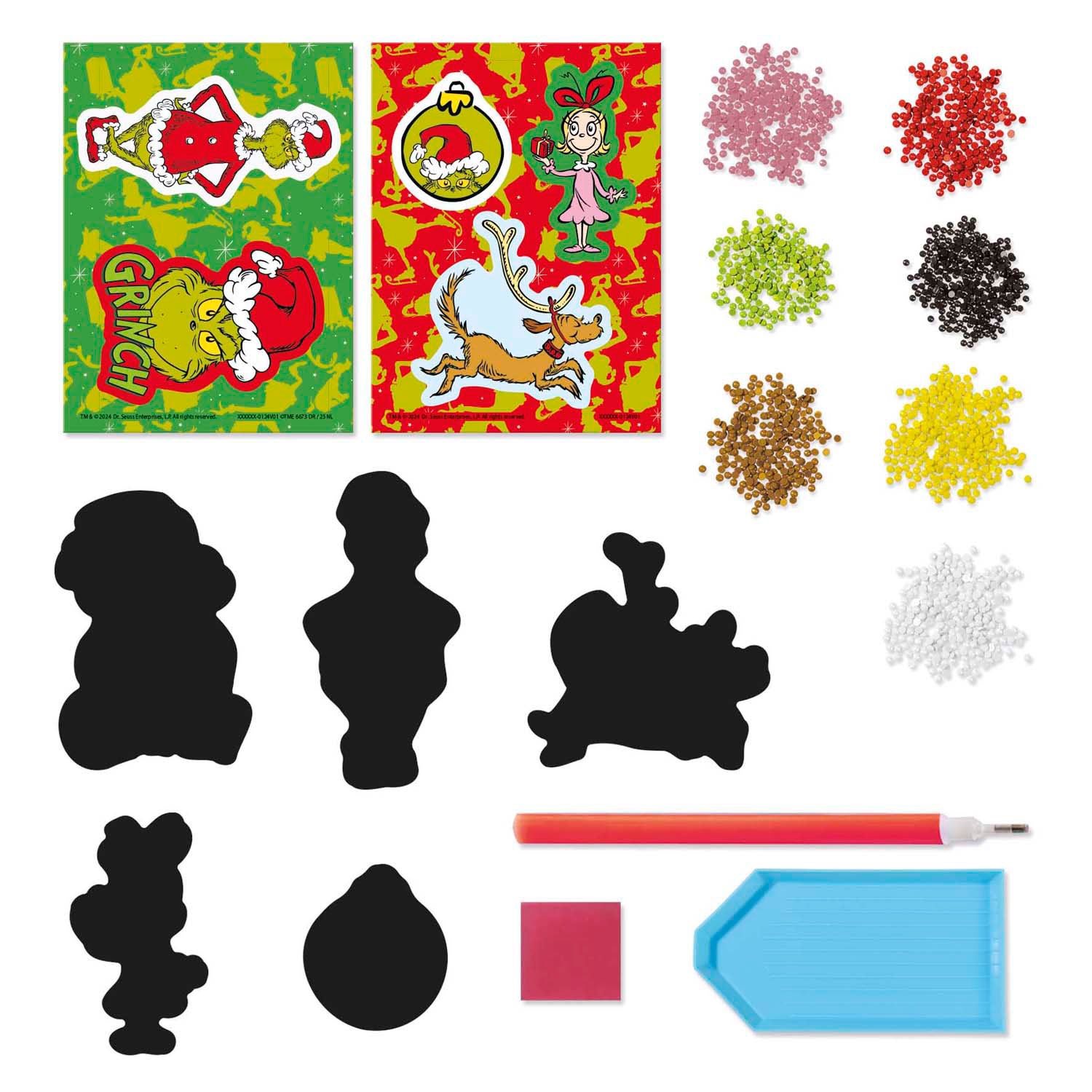 Totum the grinch diamond painting magneten knutselset incl. 1100 strass steentjes - creatief speelgoed jongens meisjes home deco cadeau