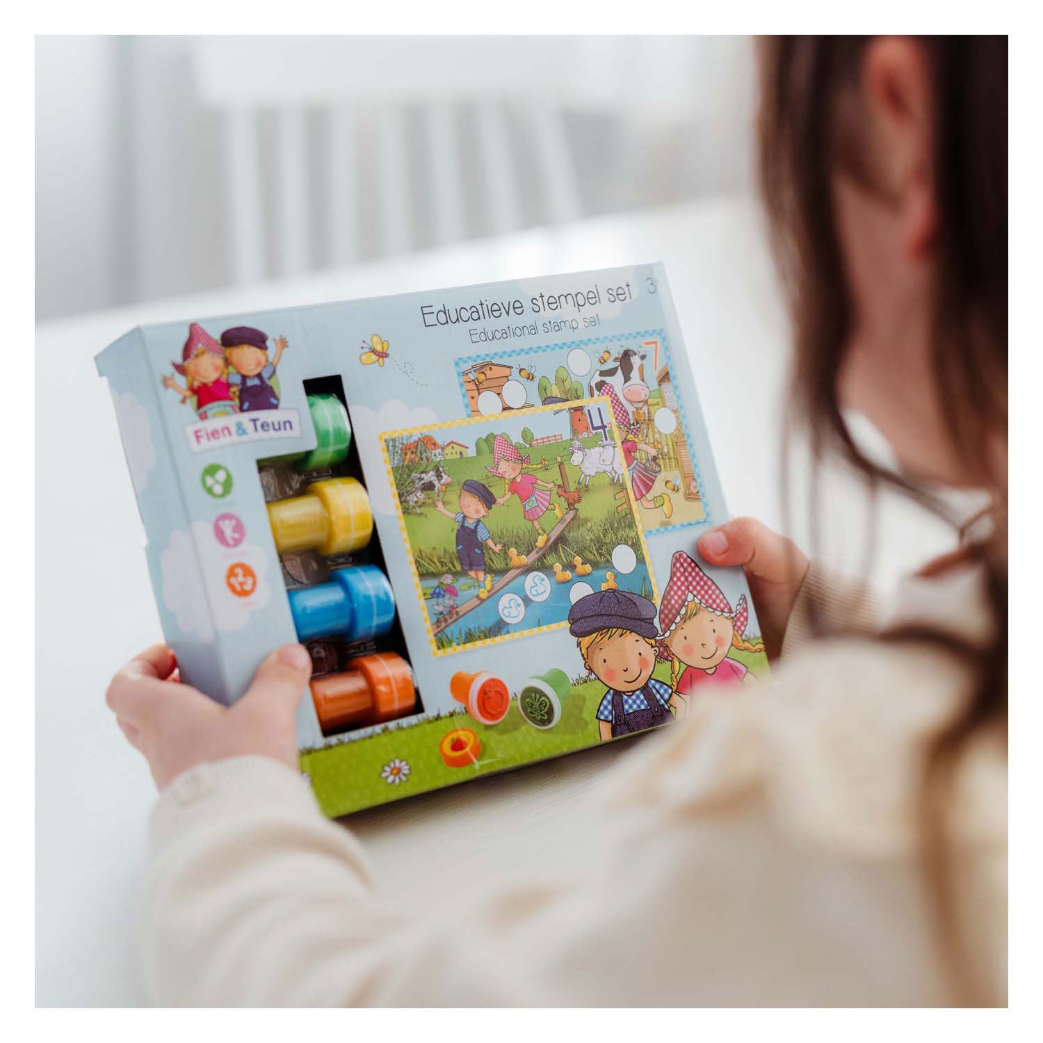 Fien teun creatieve stempelset, stempels en gekleurde kaarten - creatief, educatief speelgoed - boerderij speelgoed - vanaf 3 jaar - bambolino toys