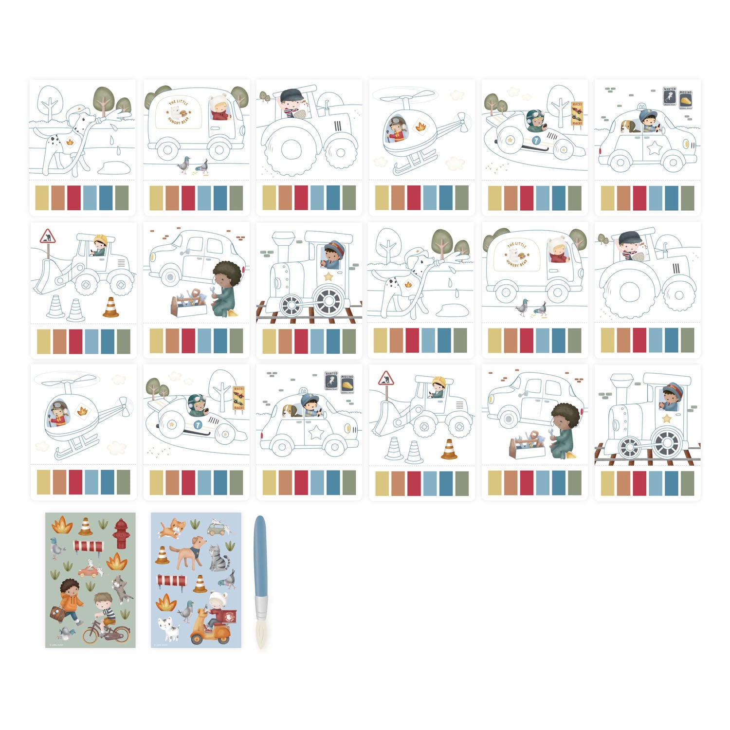 Little dutch waterverfset jim voetuigen - incl. kwast en stickers