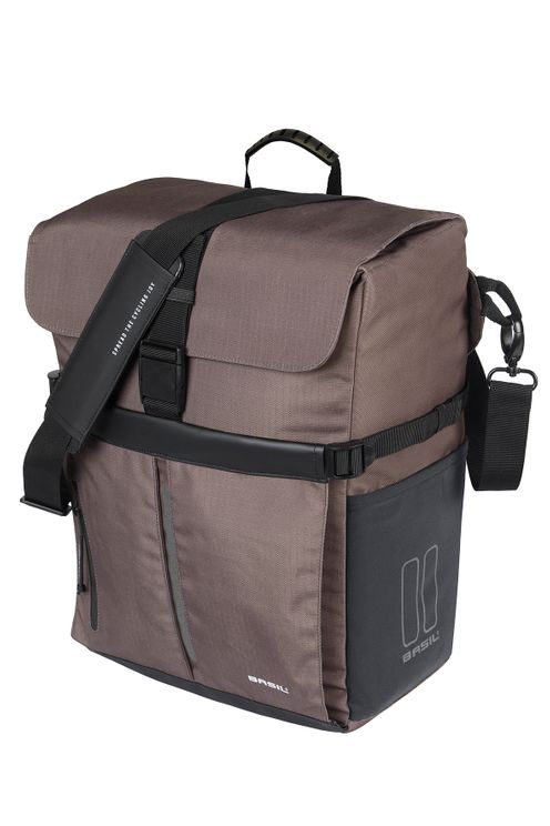 Basil fietsschoudertas move mik haken bruin met helmvak |15l