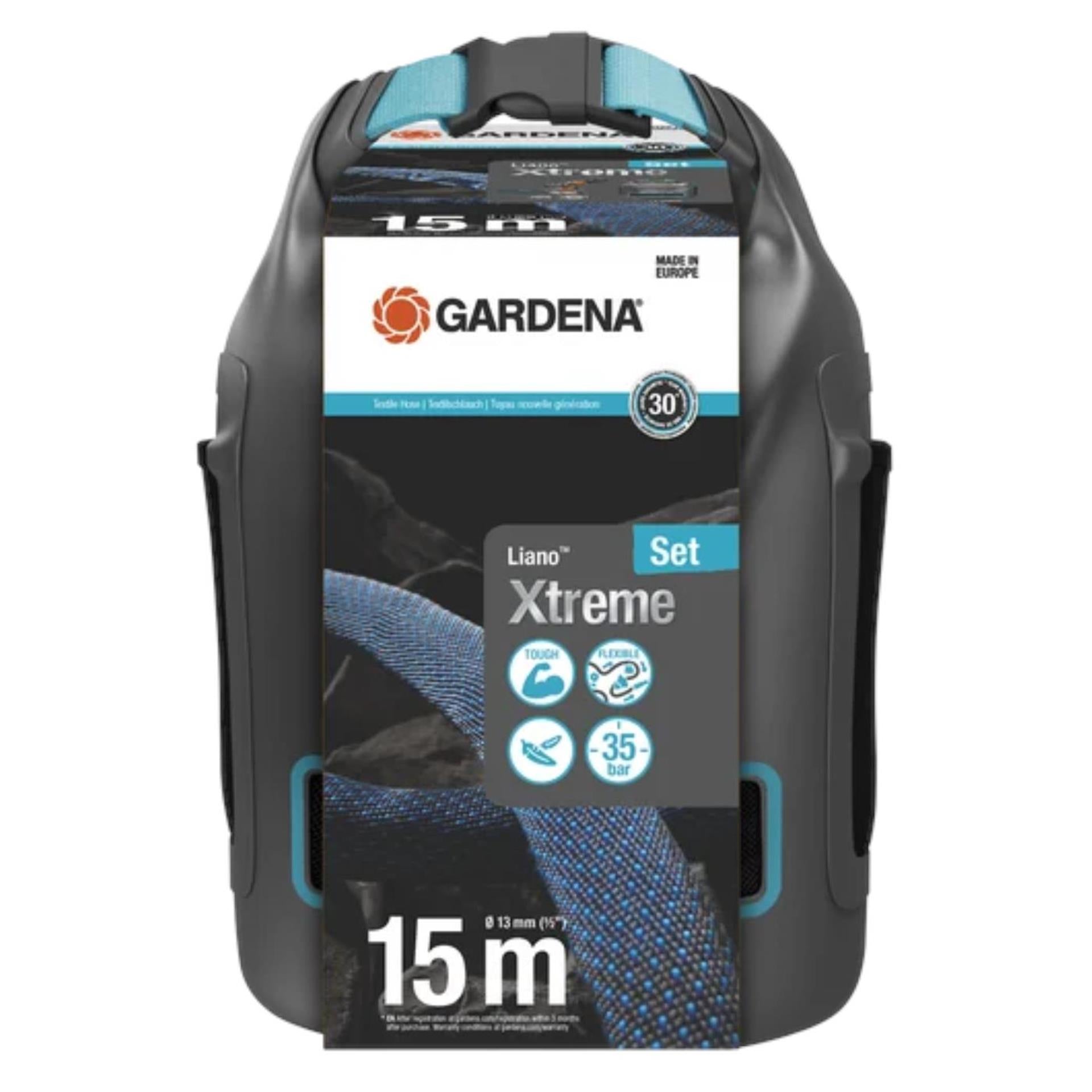 Gardena textielslang liano xtreme 15 m set, met opbergtas (donkergrijs oranje)