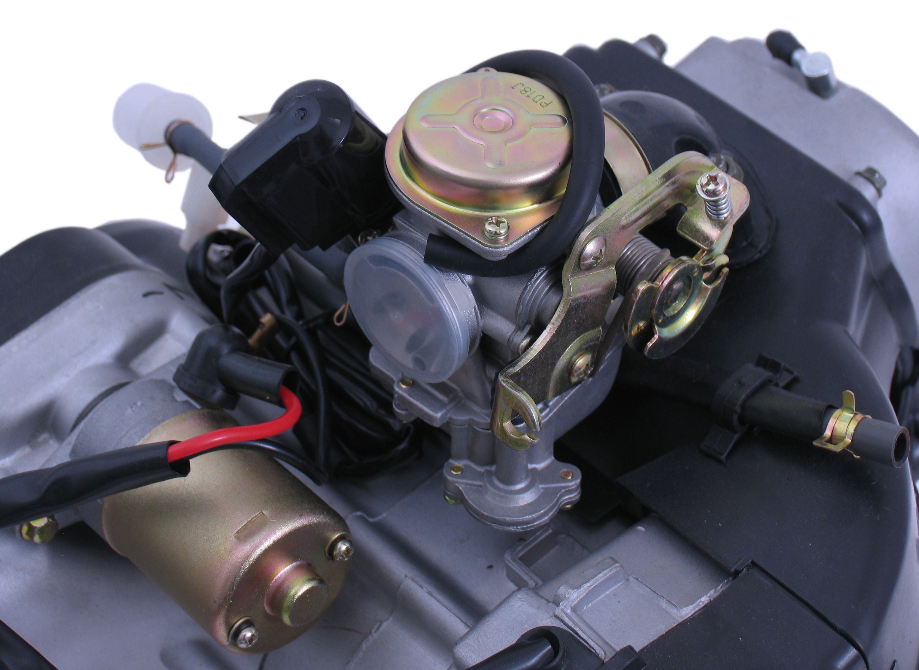 Motorblok compleet China scooter GY6 10 inch wiel met Lange achteras inclusief Carburateur