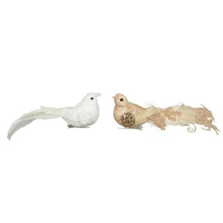 Vogel foamparels - glitterveer op clip 4 assorti 16,5 cm