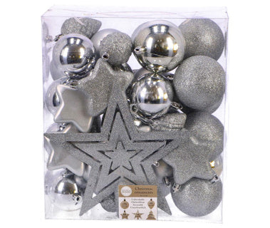 Edelman boom decoratie onbreekbaar zilver 40 stuks | 3 stuks