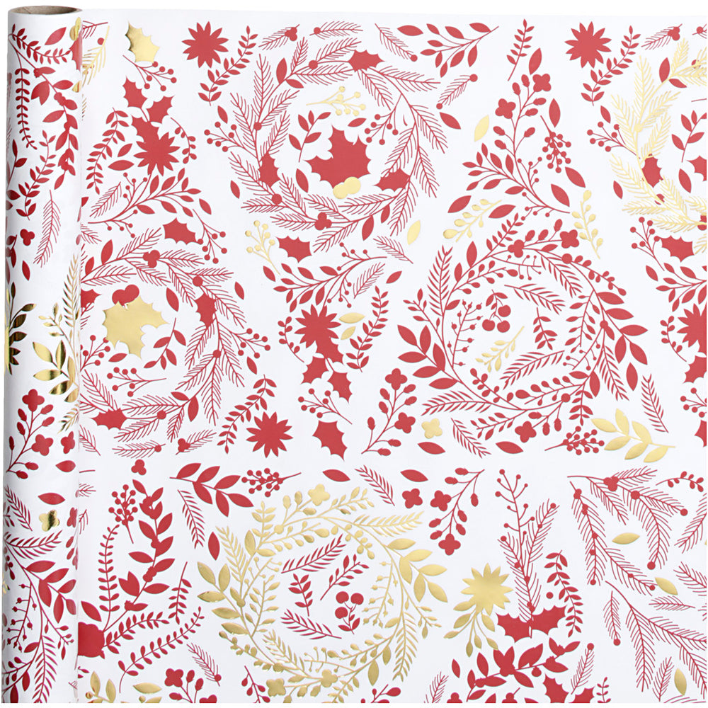 Creativ company inpakpapier, kerstbomen, b: 50 cm, 80 gr, goud, rood, wit, 3 m 1 rol