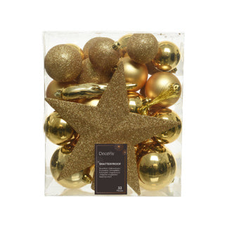 Decoris kerstballen mat glas glitter 33 stuks goud