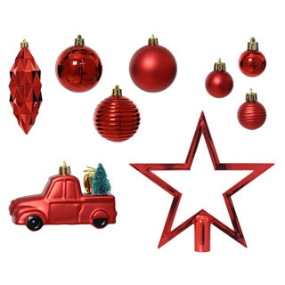 Decoris kerstboom decoratie 67-delig rood