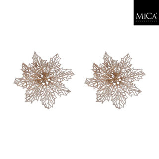 Mica decorations clip poinsettia 3x13.5 cm 2 stuks champagne