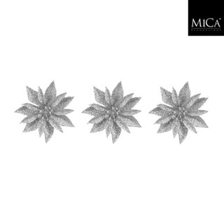 Edelman clip poinsettia zilver 3 stuks - h3xd10cm | 4 stuks