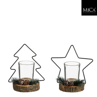 Theelicht houder ster boom zwart 2 assorti - l14xb8,5xh15,5cm