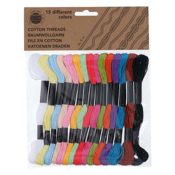 Edco cotton craft threads embroidery floss 8mtr, 15pcs.