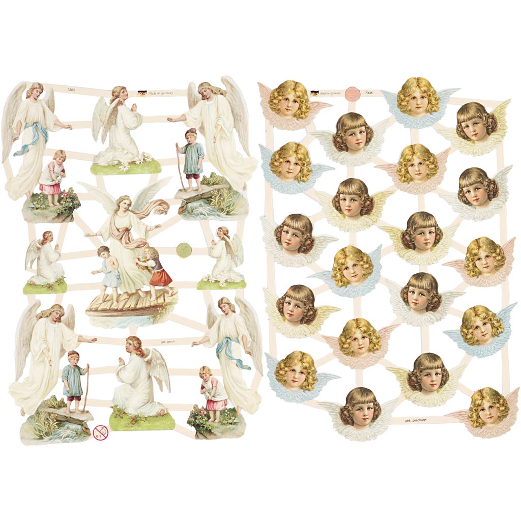 Vintage plaatjes, nostalgische engelen, vel 16,5x23,5 cm, 2 vel 1 doos