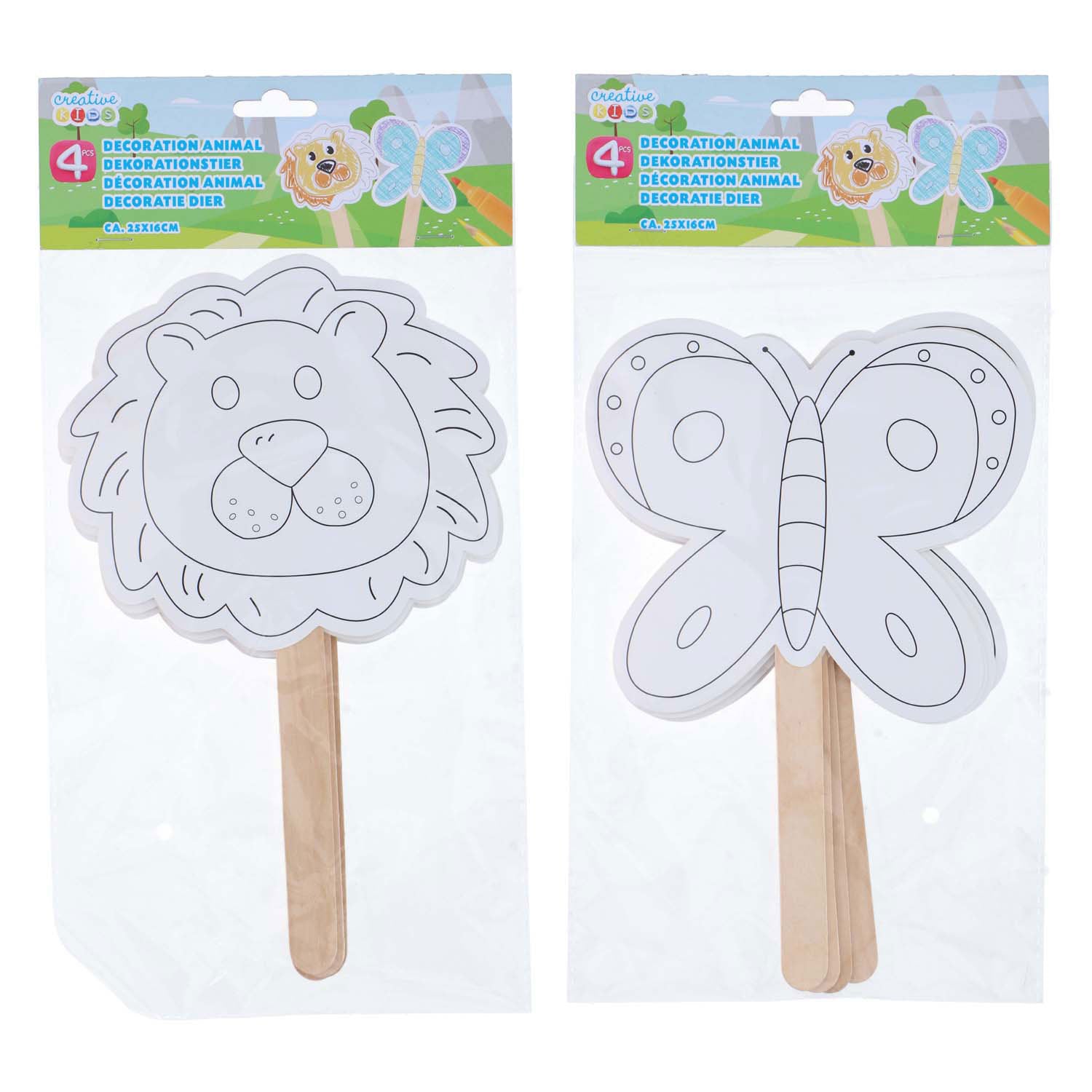 Decoratie maskers met houten handvat, 4st.