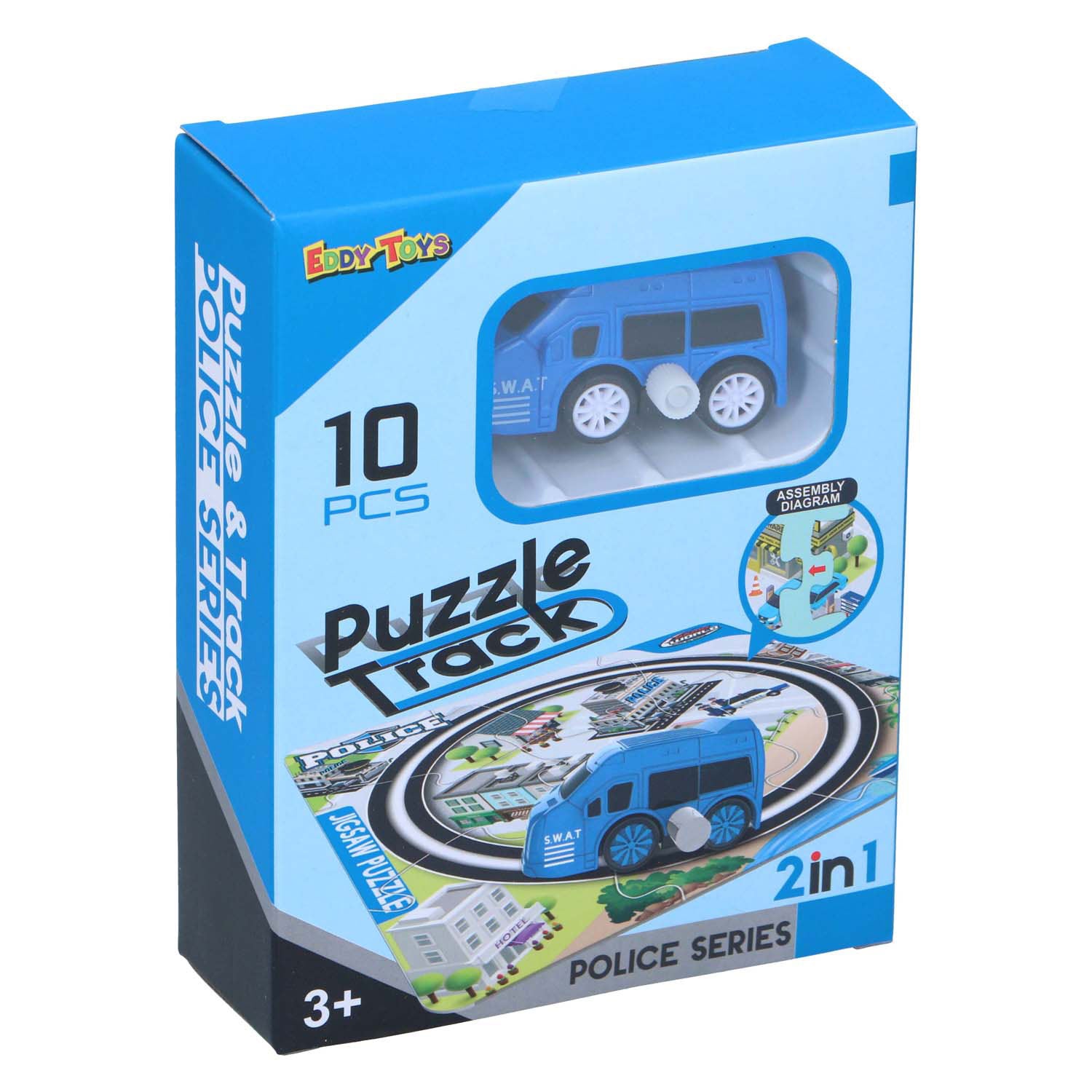 2-in-1 spoorpuzzel met auto, 9st.