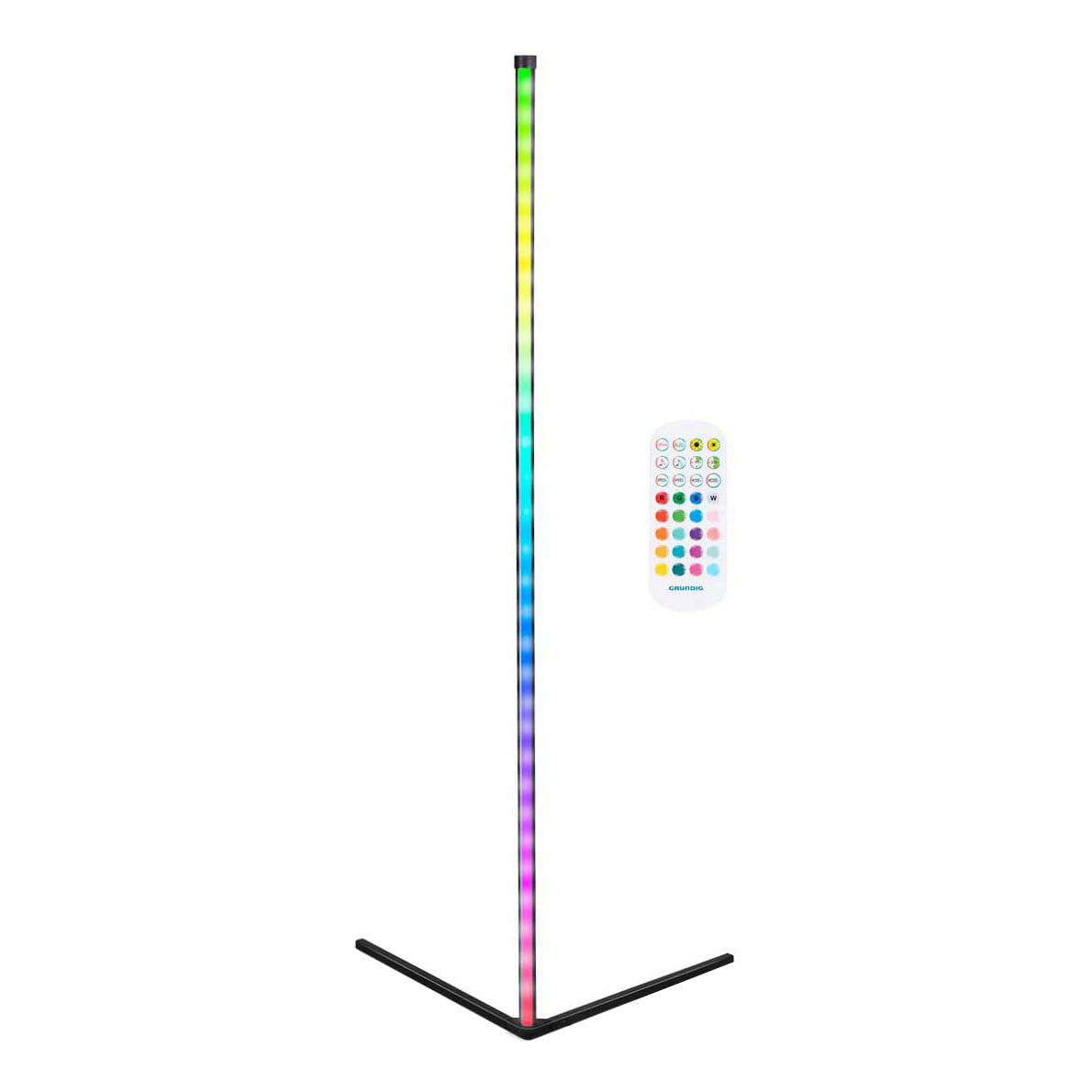 Grundig rgb led hoeklamp - hoeklamp led staand - rgb vloerlamp met muzieksensor en afstandsbediening - 140 cm - meerkleurig