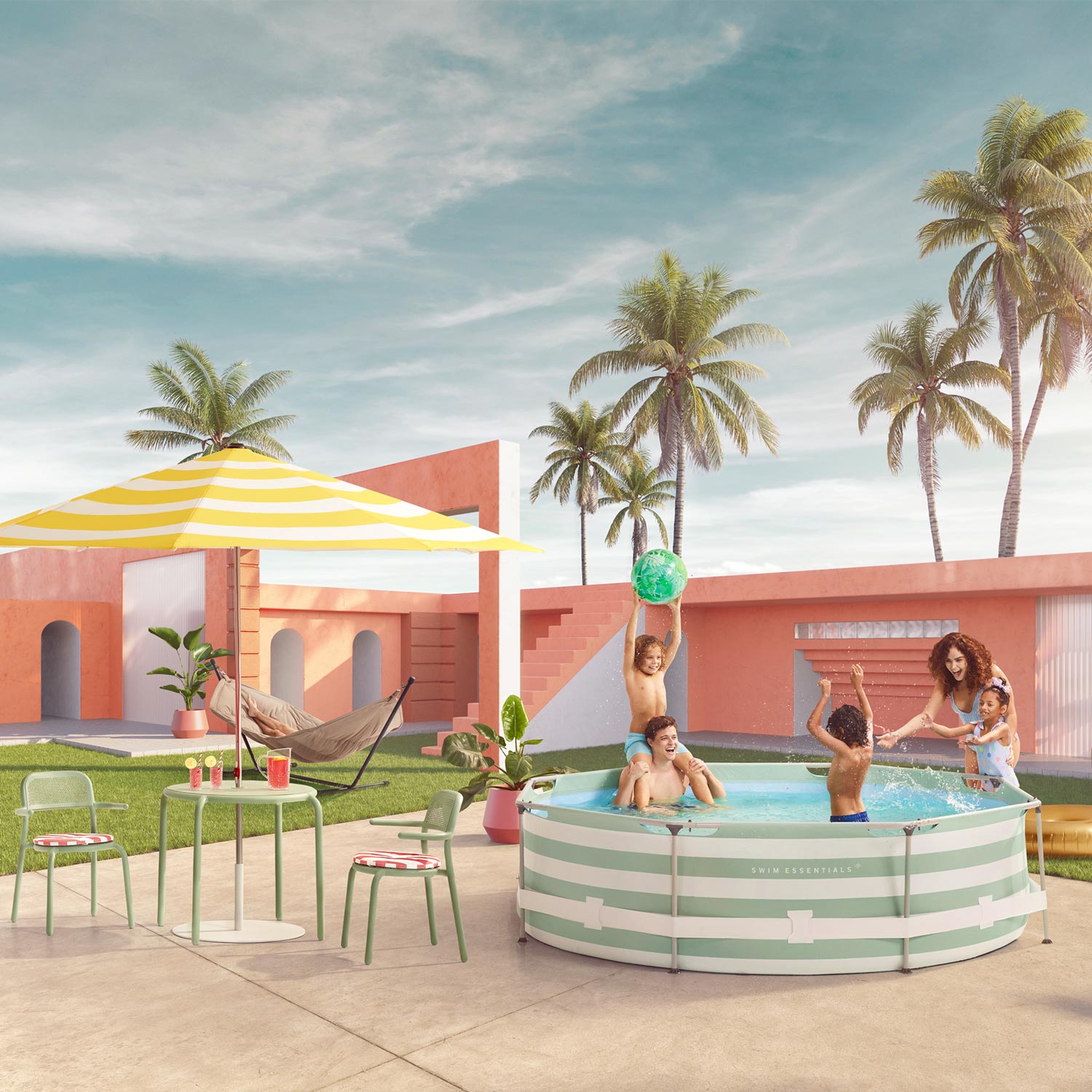 Zwembenodigdheden luxe groen gestreept zwembad rond