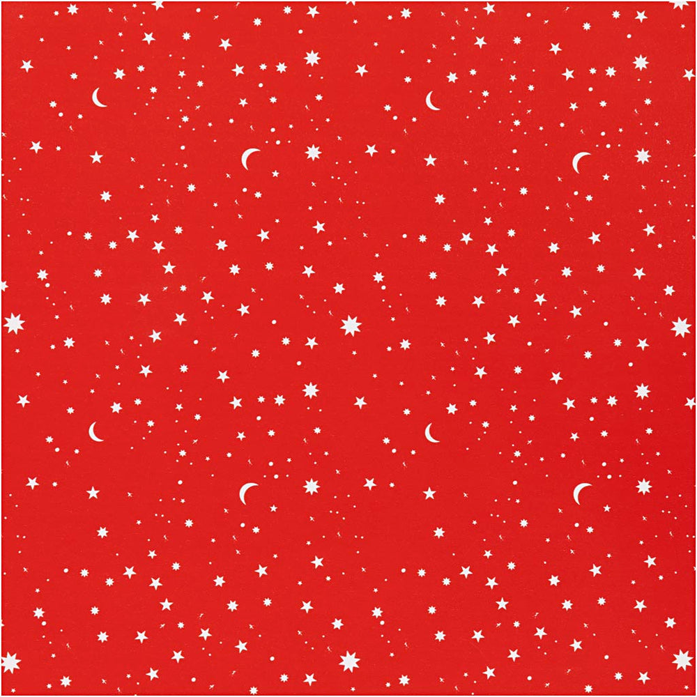 Creativ company inpakpapier, sterren en manen, b: 50 cm, 80 gr, donkerrood, 5 m 1 rol
