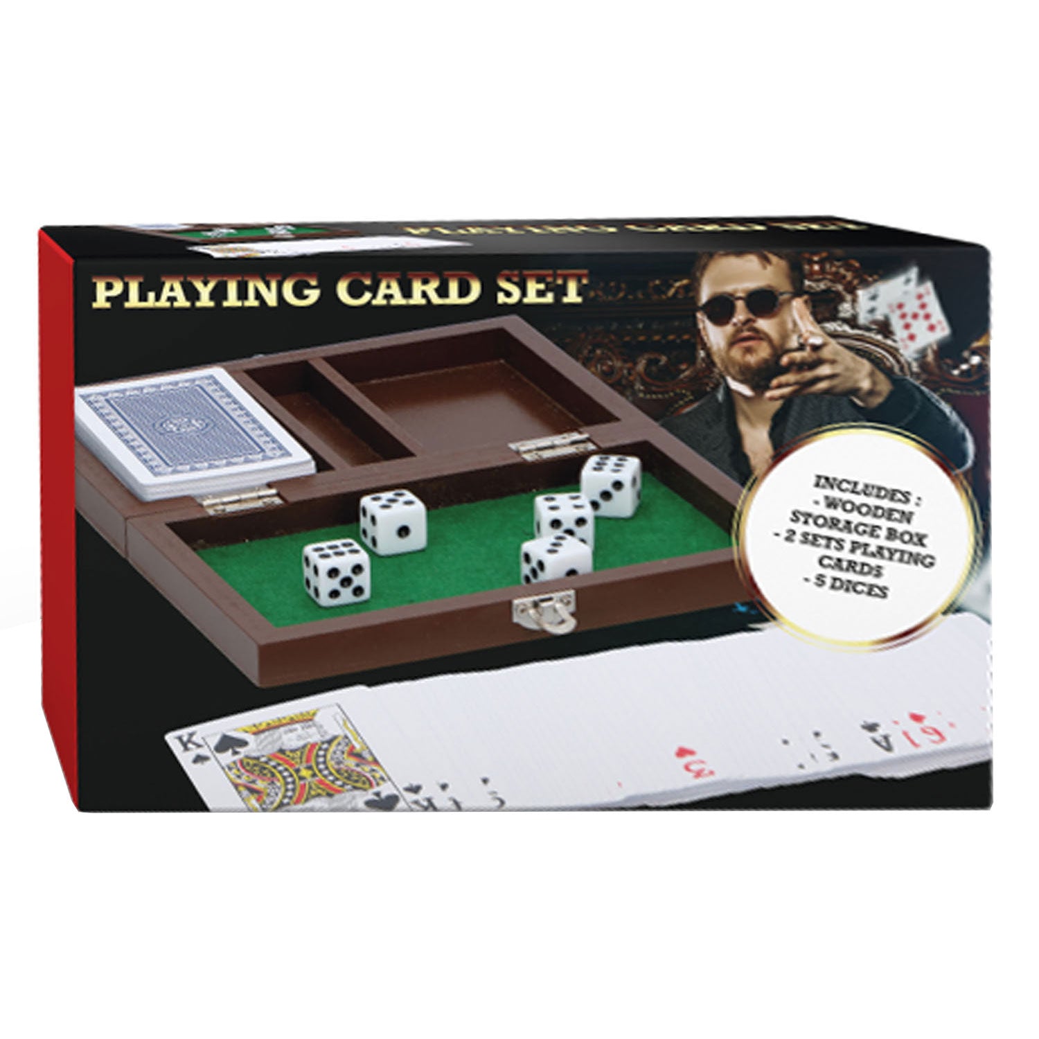 Playing Card and Dice Set in Wooden Box