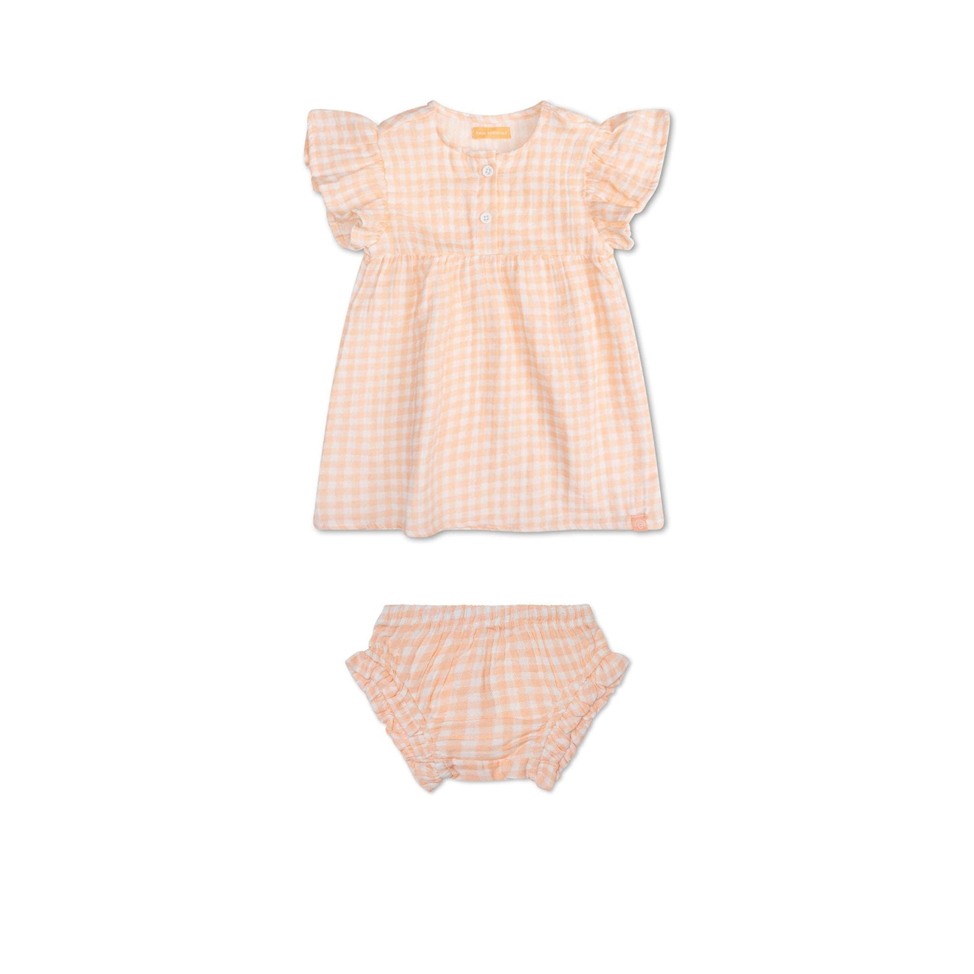 Zonsondergangraster | oranje wit meisjes set streng - mousseline