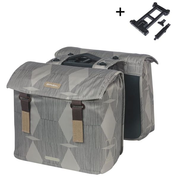 Basil dubbele fietstas elegantie mik 40 - 49 liter - chateau taupe