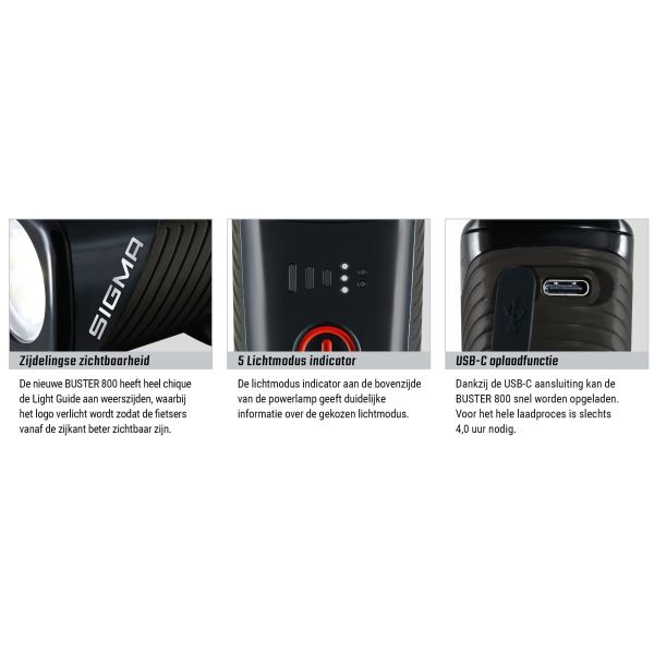 Phare avant Sigma Buster 800 USB avec support à vis
