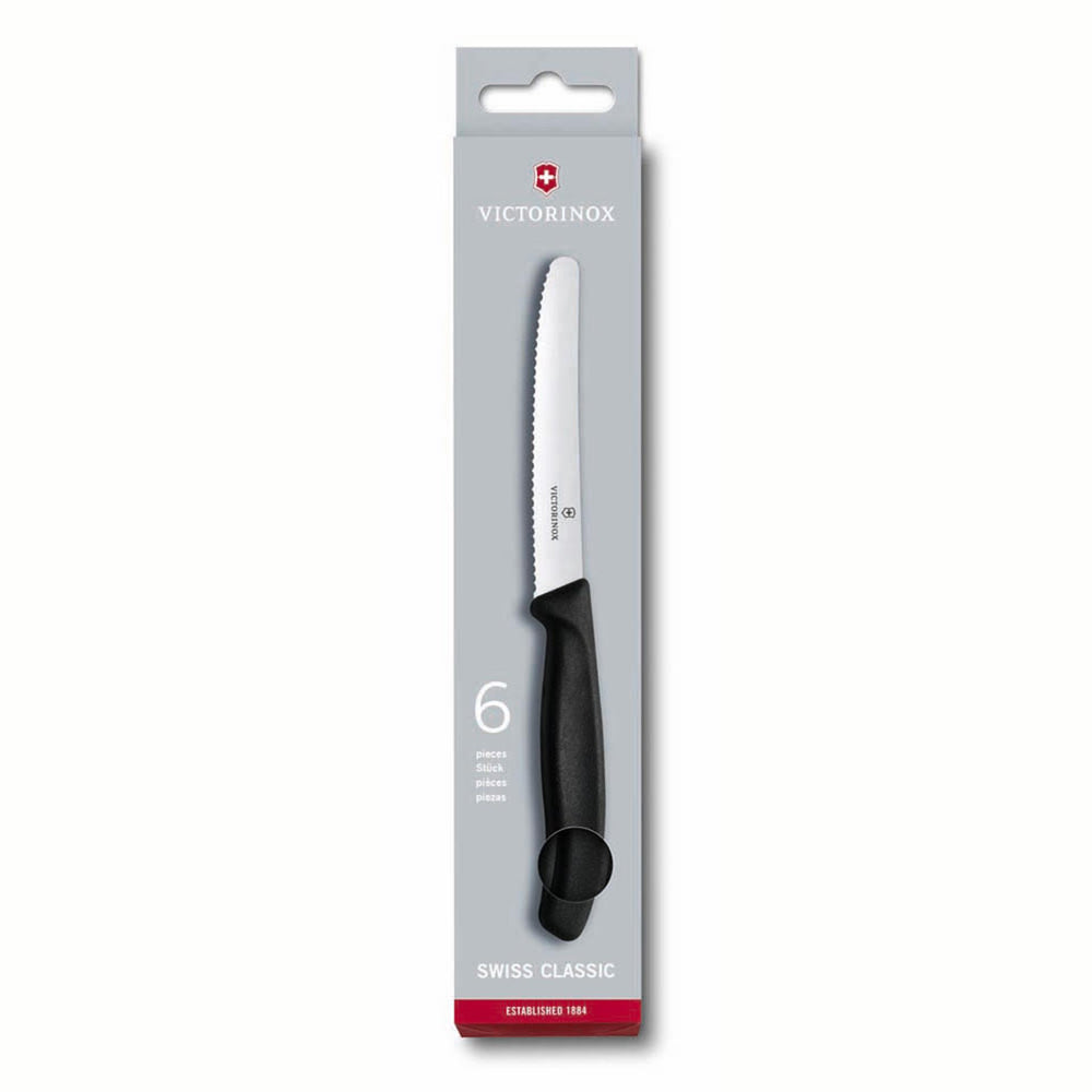Victorinox tafel- tomatenmessen gekarteld zwart lemmet doos a 6 stuks